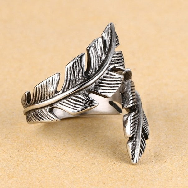 Kemstone Men’s Stainless Steel Feather Ring Adjustable Punk Style RC-293