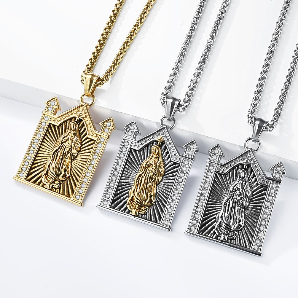 Kemstone Stainless Steel Gothic Architectural Figure Pendant Necklace Vintage Men K-R1178