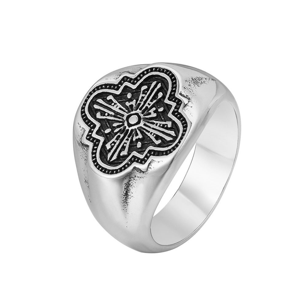 Kemstone Vintage Floral Cross Titanium Steel Ring for Men R0581
