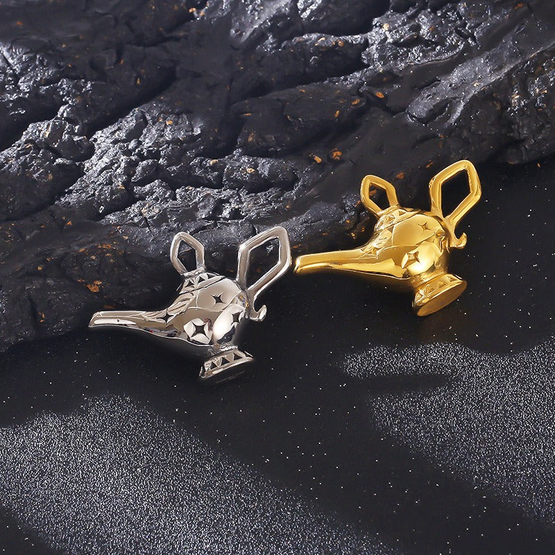 Kemstone Titanium Steel Aladdin Lamp Pendant Necklace – Vintage Wish Symbol for Men KP119296-KJX
