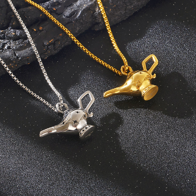 Kemstone Titanium Steel Aladdin Lamp Pendant Necklace – Vintage Wish Symbol for Men KP119296-KJX