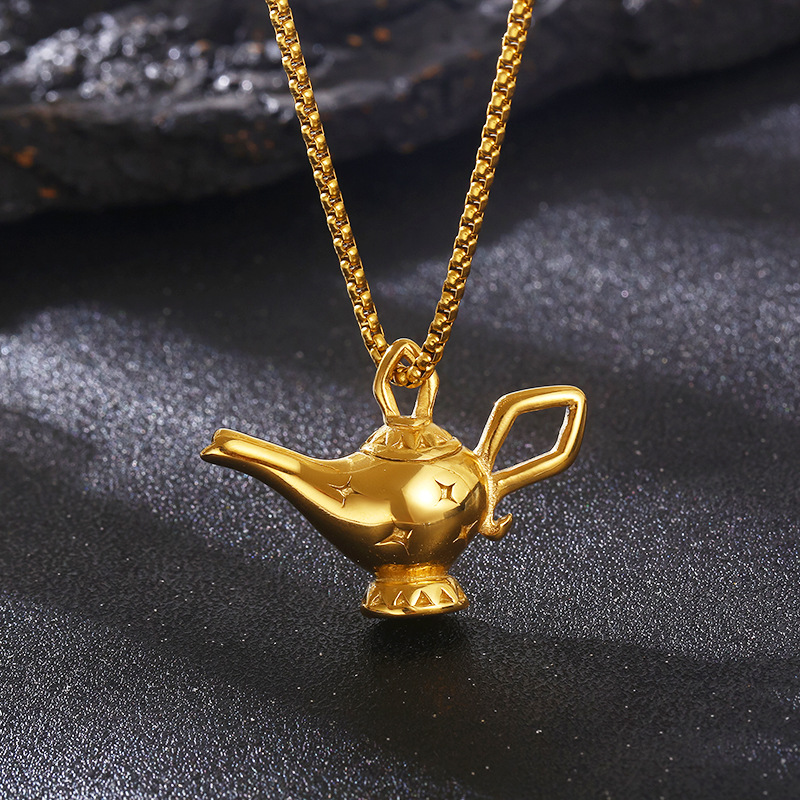 Kemstone Titanium Steel Aladdin Lamp Pendant Necklace – Vintage Wish Symbol for Men KP119296-KJX