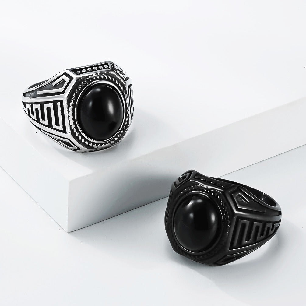 Kemstone Stainless Steel Black Resin Signet Ring for Men K-R1120