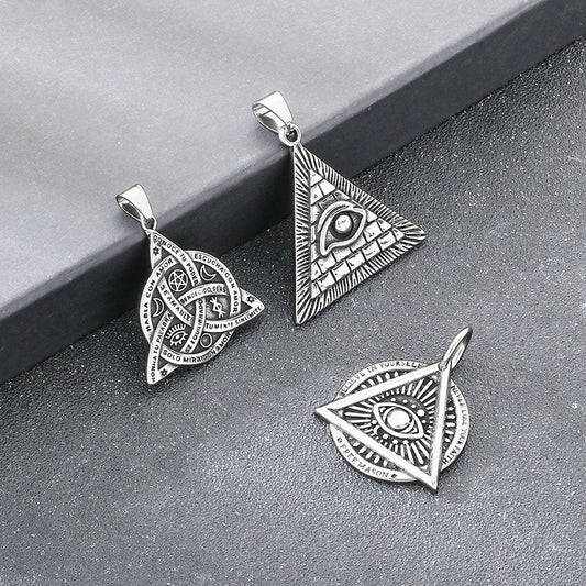 Kemstone Vintage Triangle Eye Pendant Necklace – Titanium Steel Geometric Design for Men KP117717-LU