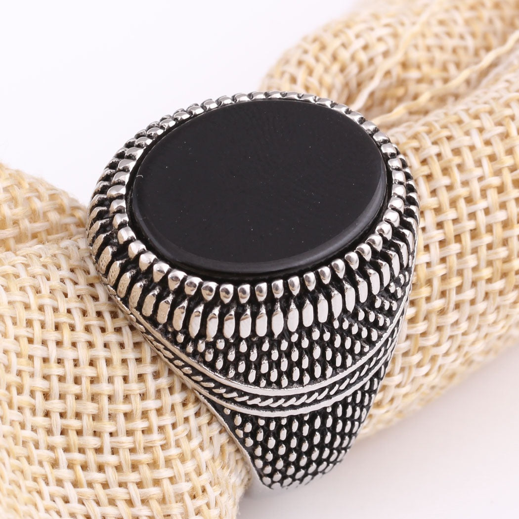 Kemstone Men’s Stainless Steel Black Zircon Ring – 25 mm Bold Vintage Gothic Biker Jewelry CA2469