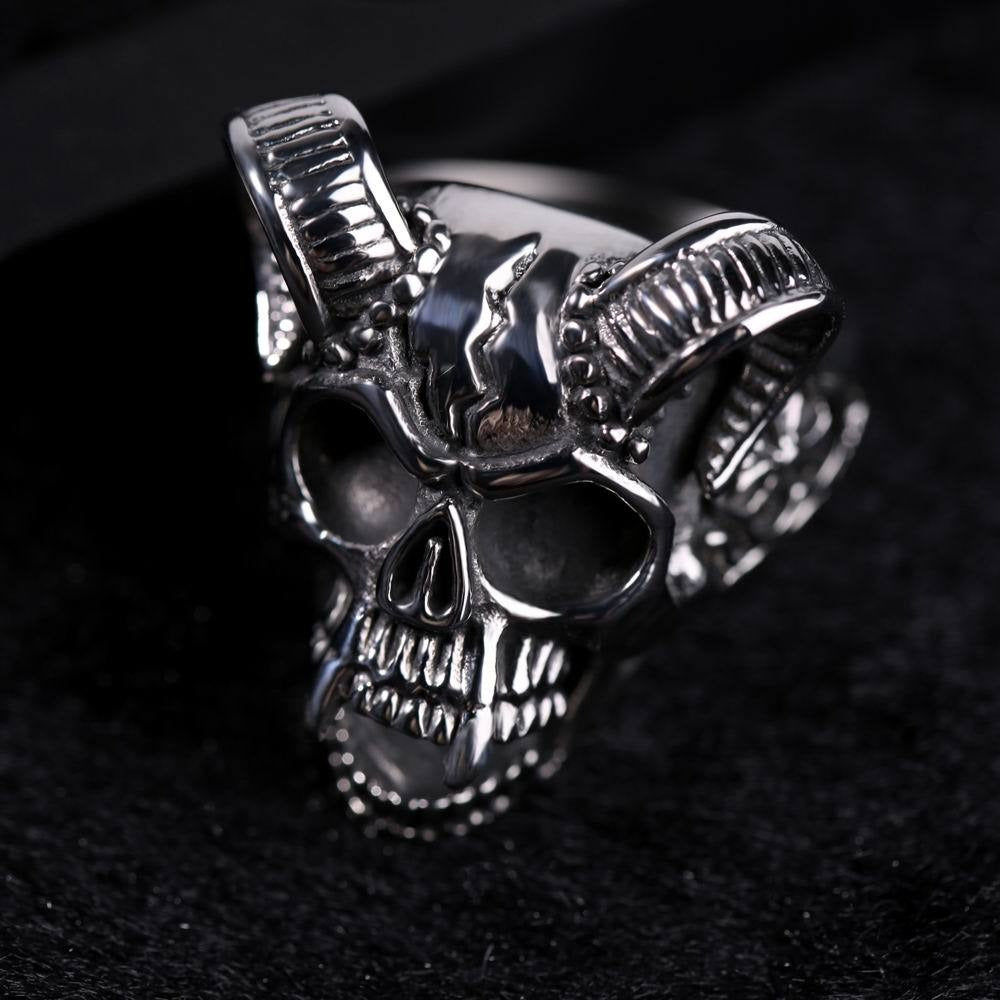 Kemstone Titanium Steel Ram Horn Skull Ring for Men Gothic TR0146