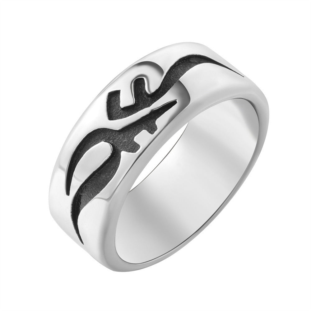 Vintage Gothic Totem Titanium Steel Ring for Men – 8mm Silver | Kemstone R1791