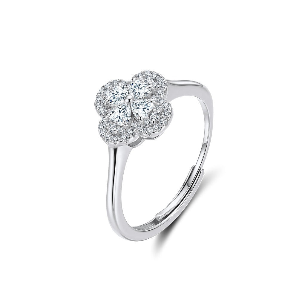 Kemston 925 Sterling Silver Clover Moissanite Ring for Women SMOR18