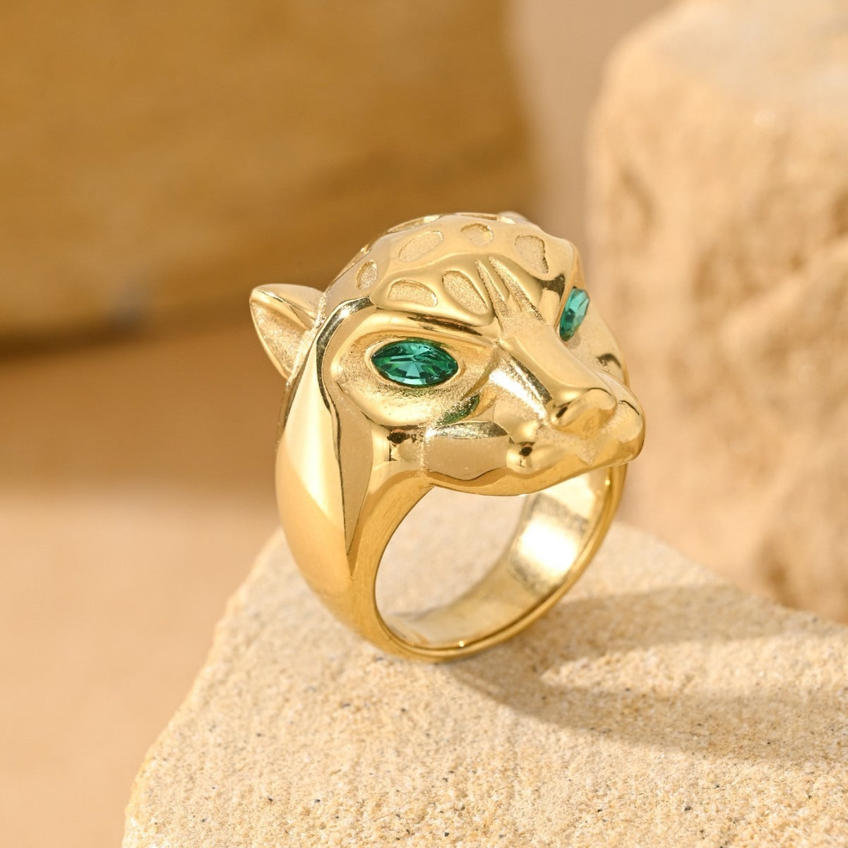 Kemston Leopard Head Ring for Men Stainless Steel Red Green Cubic Zirconia Stone Eyes TR0533