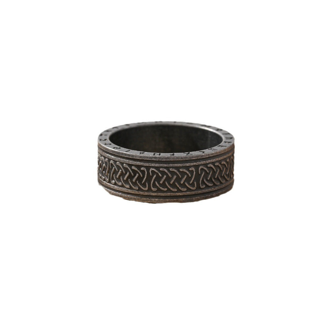 Kemstone Titanium Steel Engraved Band Ring for Men Vintage Letter Texture TR0424