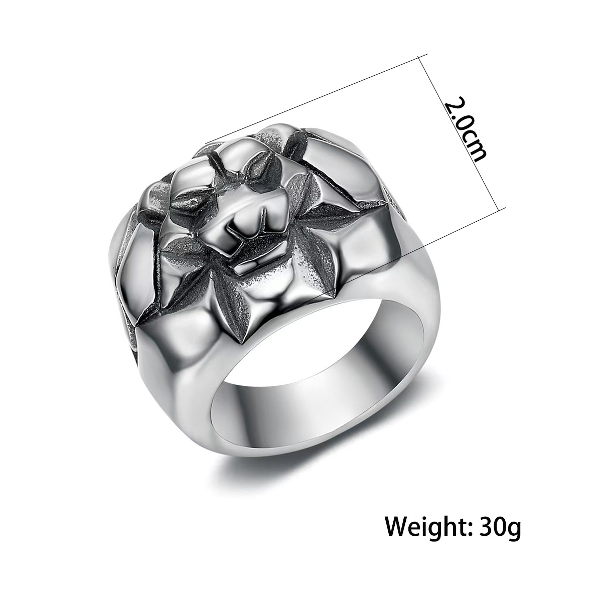 Kemstone Lion Head Ring for Men Stainless Steel Vintage Style TR0456