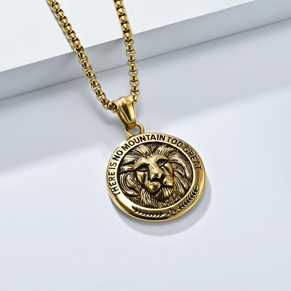 Kemstone Stainless Steel Lion Head Pendant Necklace for Men Vintage Medallion K-PT613