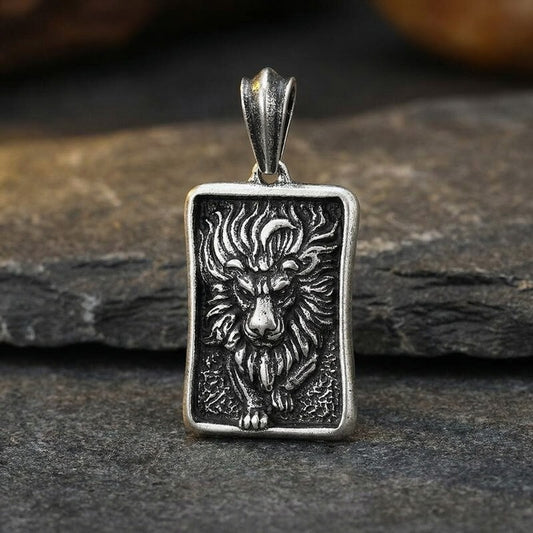 Kemstone Titanium Steel Lion Tag Pendant Necklace for Men Vintage Relief Design KP98157-KJX