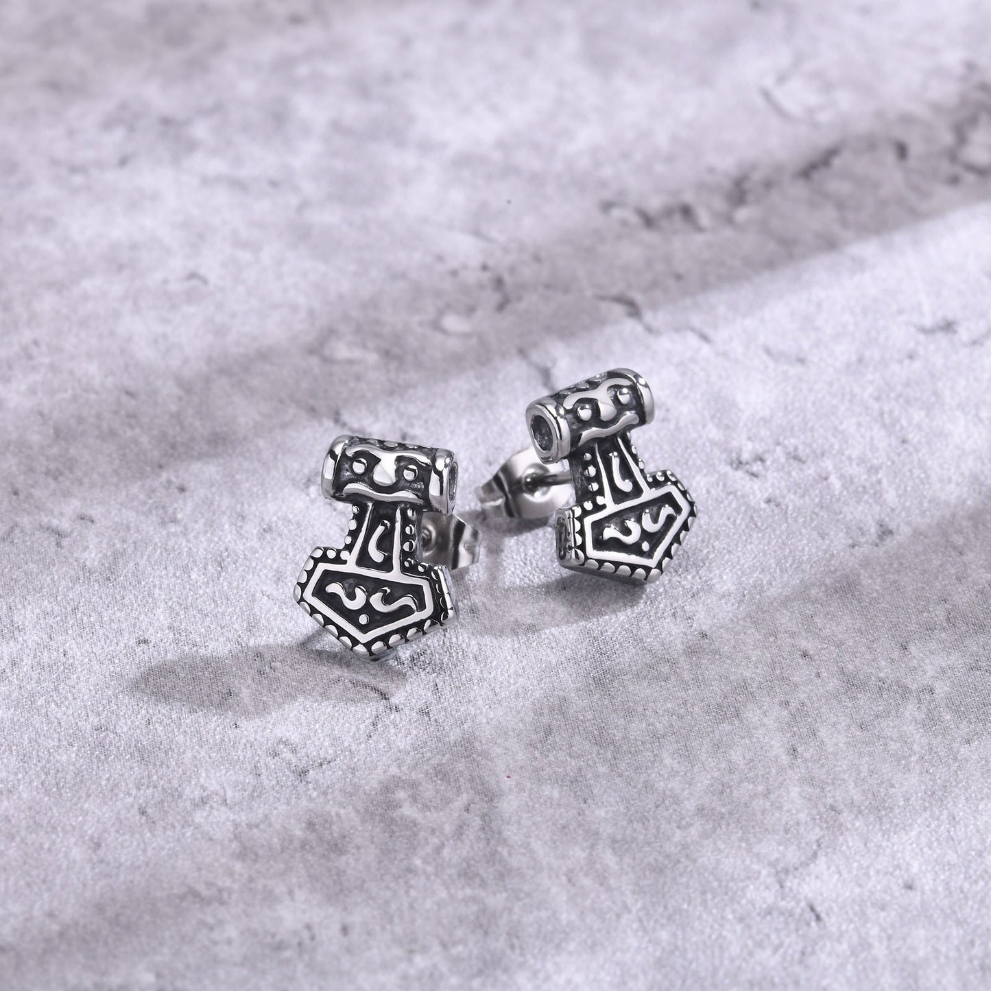 Kemstone Stainless Steel Thor Hammer Stud Earrings Men Nordic Vintage ES-436