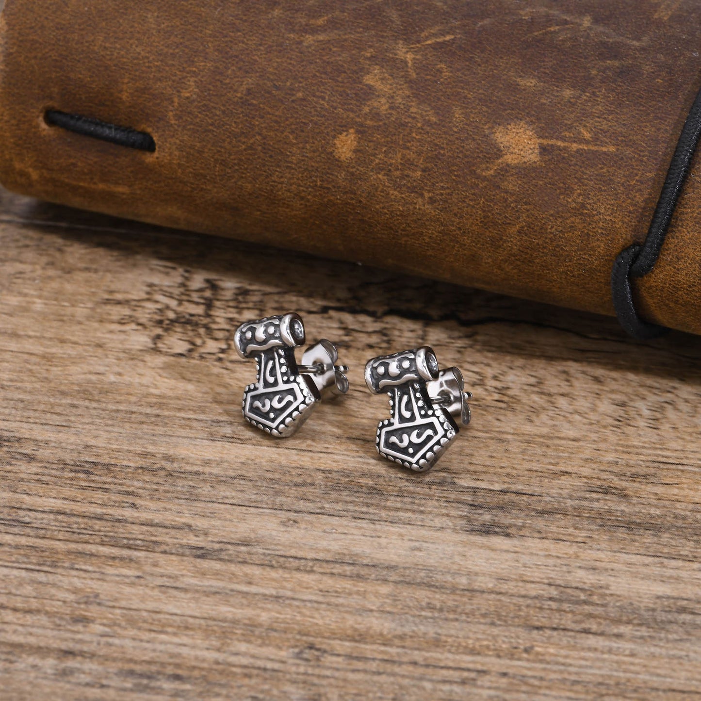 Kemstone Stainless Steel Thor Hammer Stud Earrings Men Nordic Vintage ES-436
