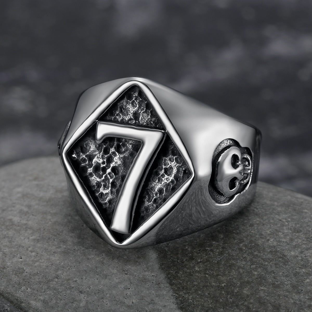 Kemstone Stainless Steel Skull Signet Ring for Men Number 7 Vintage Gothic TR0466
