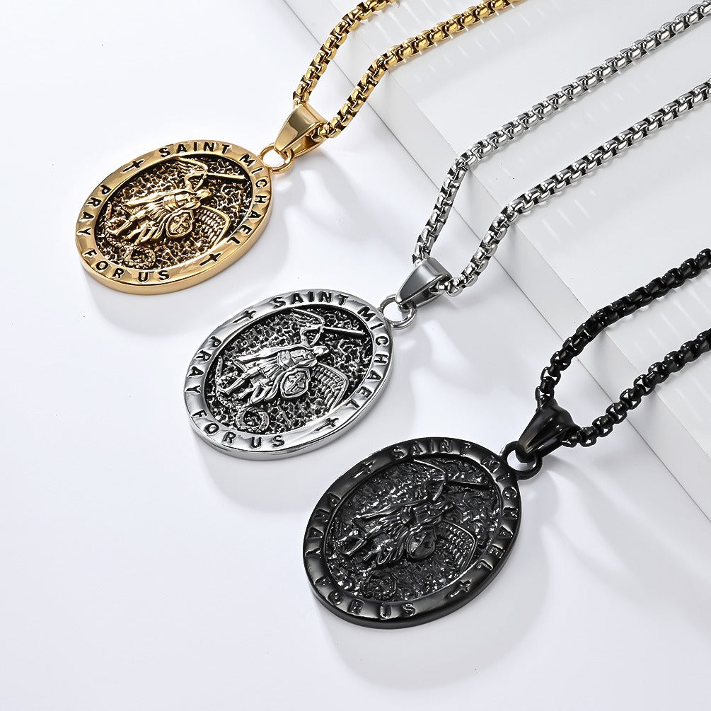 Kemstone Stainless Steel Vintage Medallion Pendant Necklace for Men K-PT604