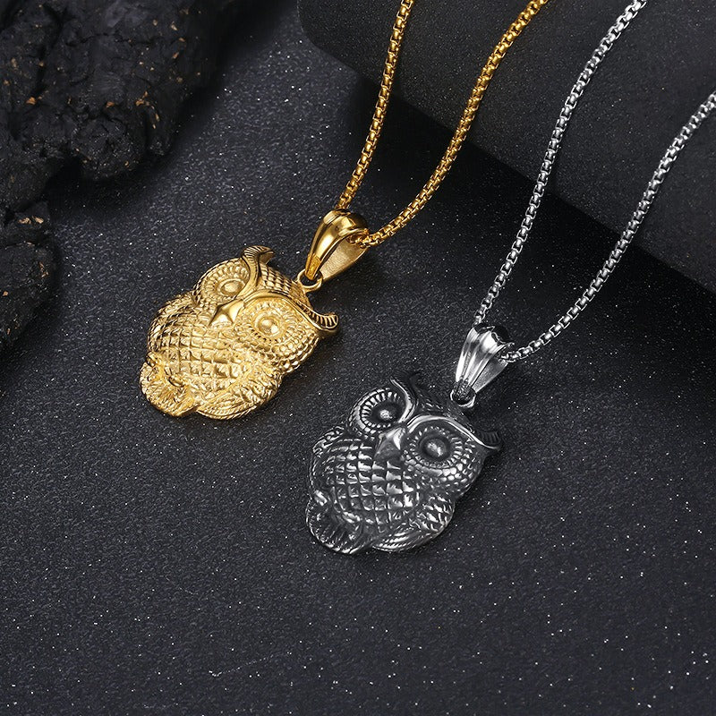 Kemstone Titanium Steel Owl Pendant Necklace for Men  KP119294-KJX