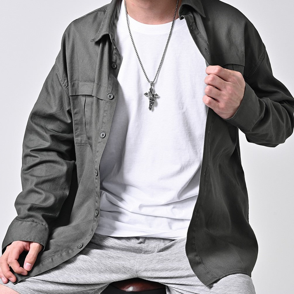 Kemstone Praying Hands Cross Pendant Necklace for Men Stainless Steel Vintage K-PT254