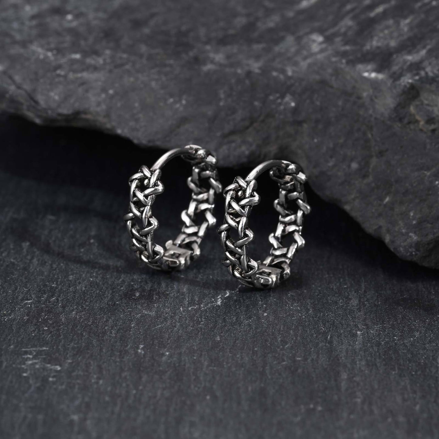 Kemstone Stainless Steel Vintage Hollow Chain Hoop Earring for Men – EH-838
