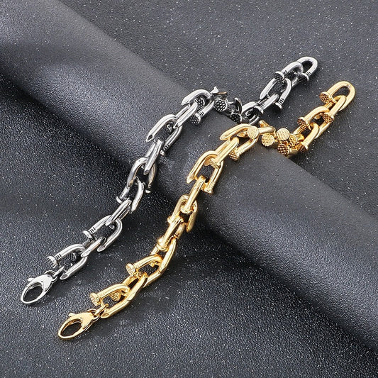 Kemstone Titanium Steel Nail Link Bracelet for Men – Vintage Punk Style KB185405-KJX