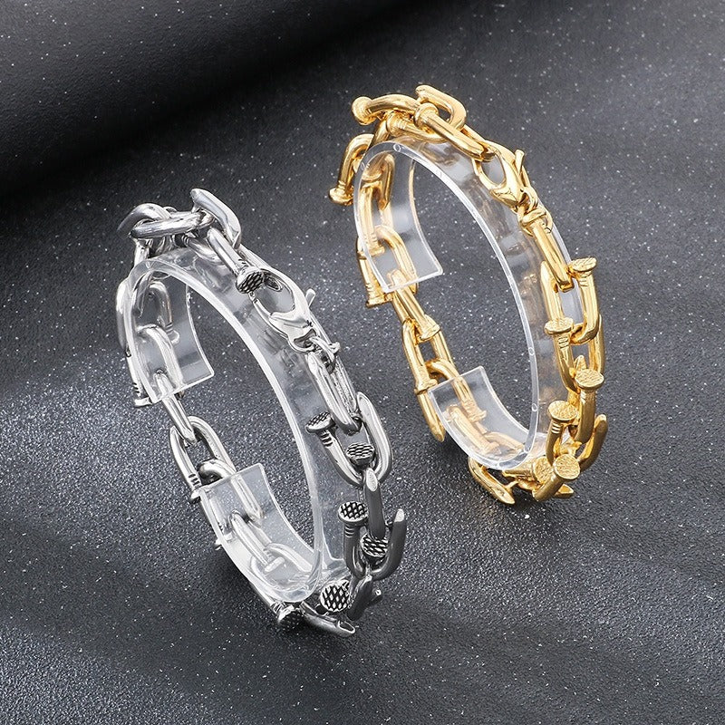 Kemstone Titanium Steel Nail Link Bracelet for Men – Vintage Punk Style KB185405-KJX