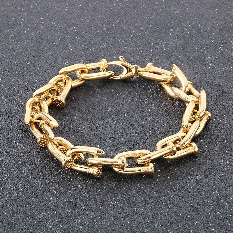 Kemstone Titanium Steel Nail Link Bracelet for Men – Vintage Punk Style KB185405-KJX