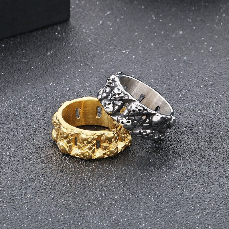 Kemstone Titanium Steel Skull Ring – Vintage Punk Cast Design for Men KR110794-KJX
