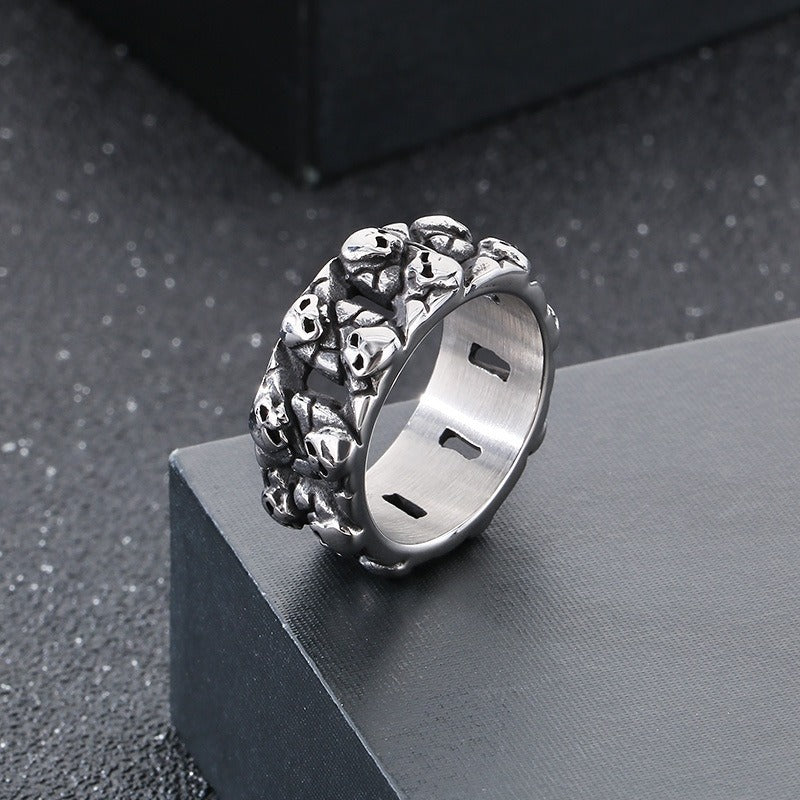 Kemstone Titanium Steel Skull Ring – Vintage Punk Cast Design for Men KR110794-KJX