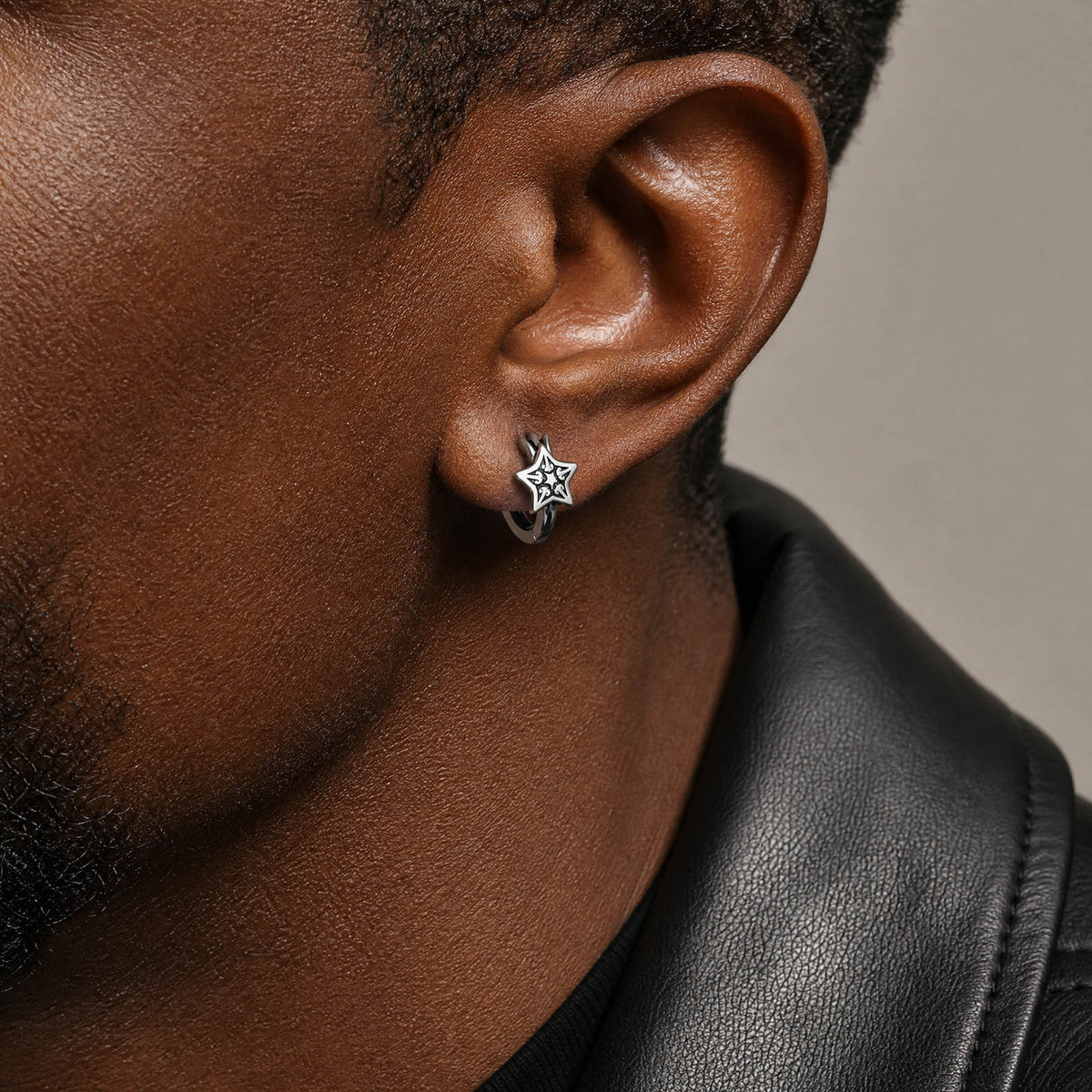 Kemstone Star Hoop Earring for Men Stainless Steel Vintage EH-913