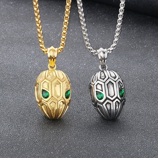Kemstone Men’s Titanium Steel Snake Head Necklace – Vintage Serpent Jewelry KP116379-KJX