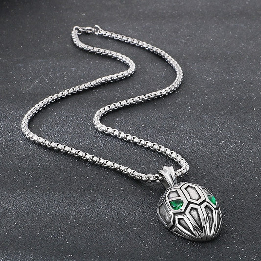 Kemstone Men’s Titanium Steel Snake Head Necklace – Vintage Serpent Jewelry KP116379-KJX