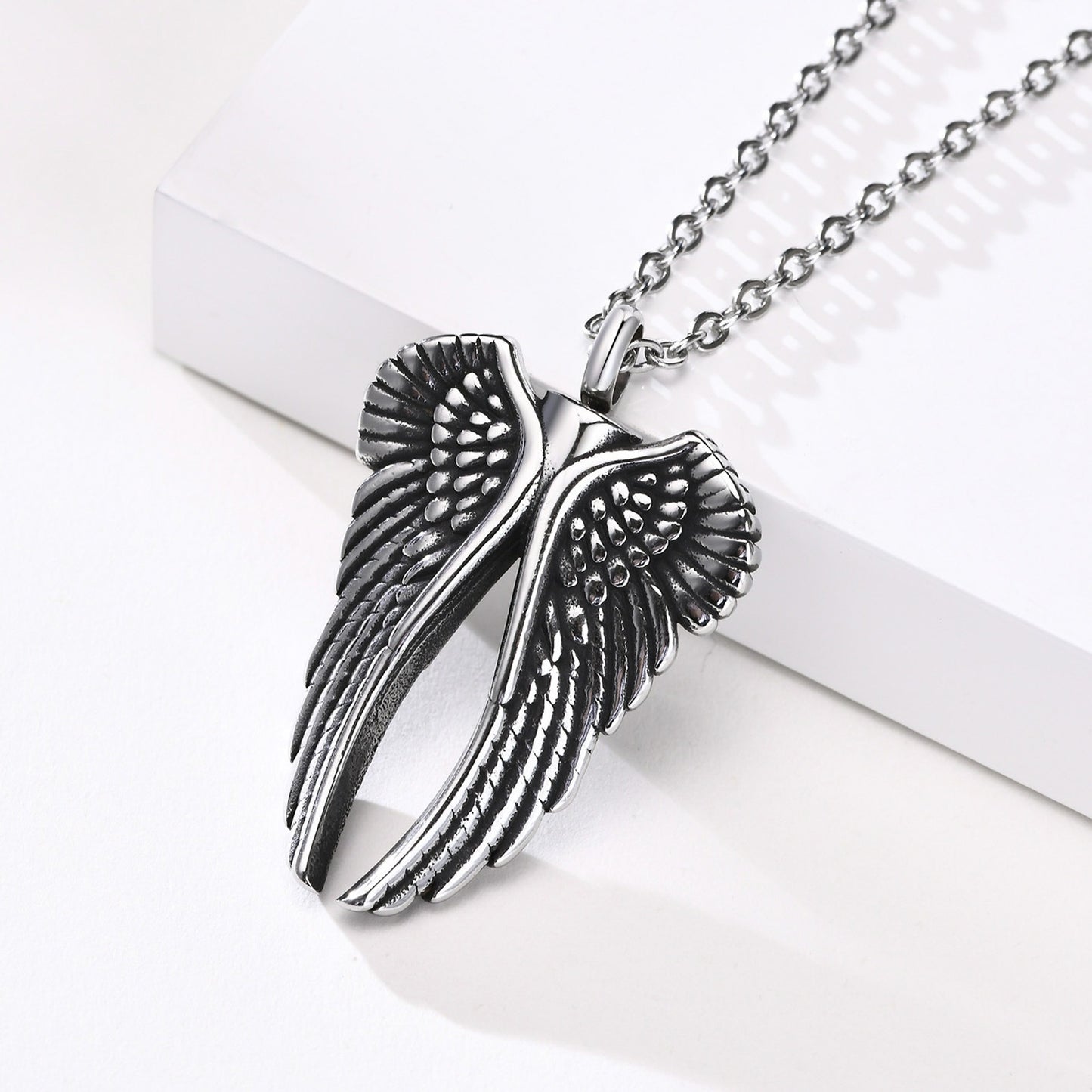 Kemstone Men’s Stainless Steel Angel Wing Keepsake Pendant Necklace PN-1498