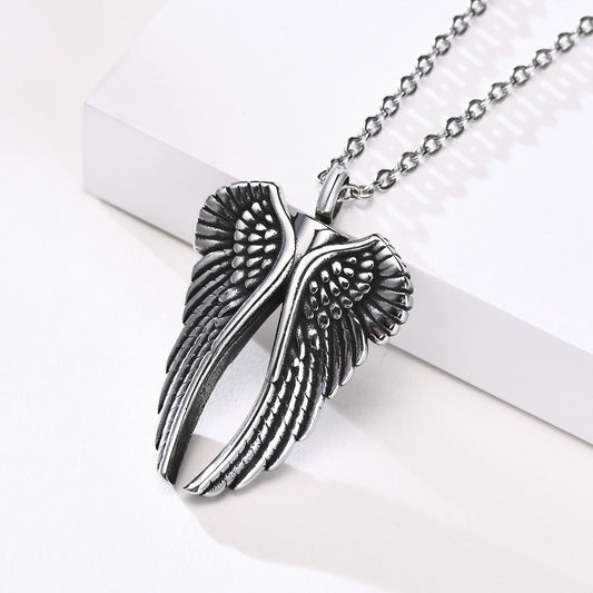 Kemstone Men’s Stainless Steel Angel Wing Keepsake Pendant Necklace PN-1498