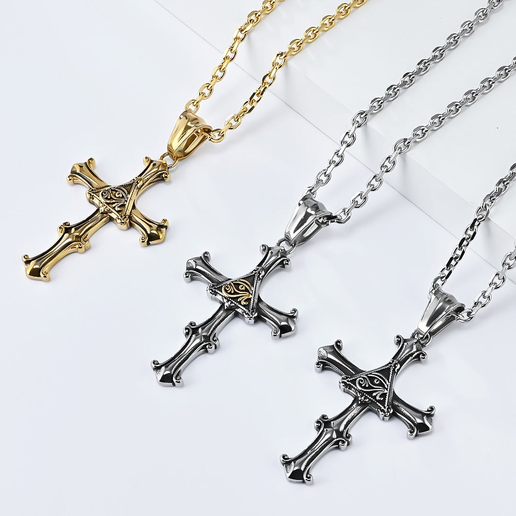 Kemstone Stainless Steel Eye Cross Pendant Necklace for Men Vintage Silver K-PT536