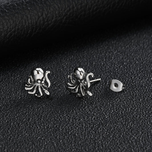 Kemstone Stainless Steel Octopus Stud Earring for Men Vintage Silver ES-831