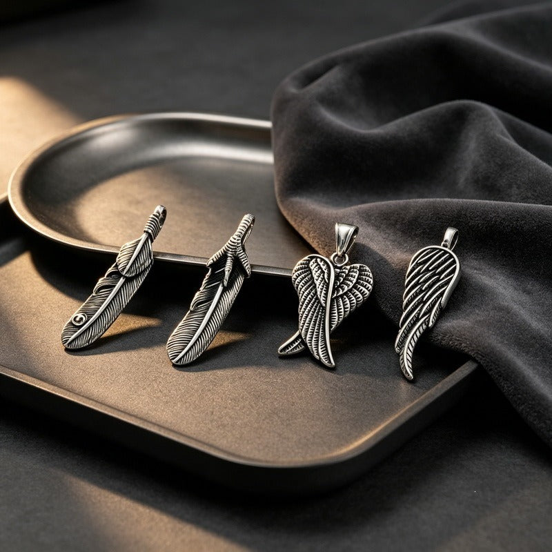 Kemstone Feather Wing Pendant Necklace for Men Stainless Steel Vintage Style KP118543-LU