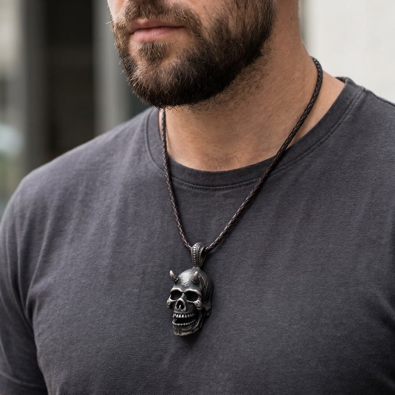 Kemstone Stainless Steel Skull Pendant Necklace for Men Vintage Gothic Distressed Jewelry KP118628-LU