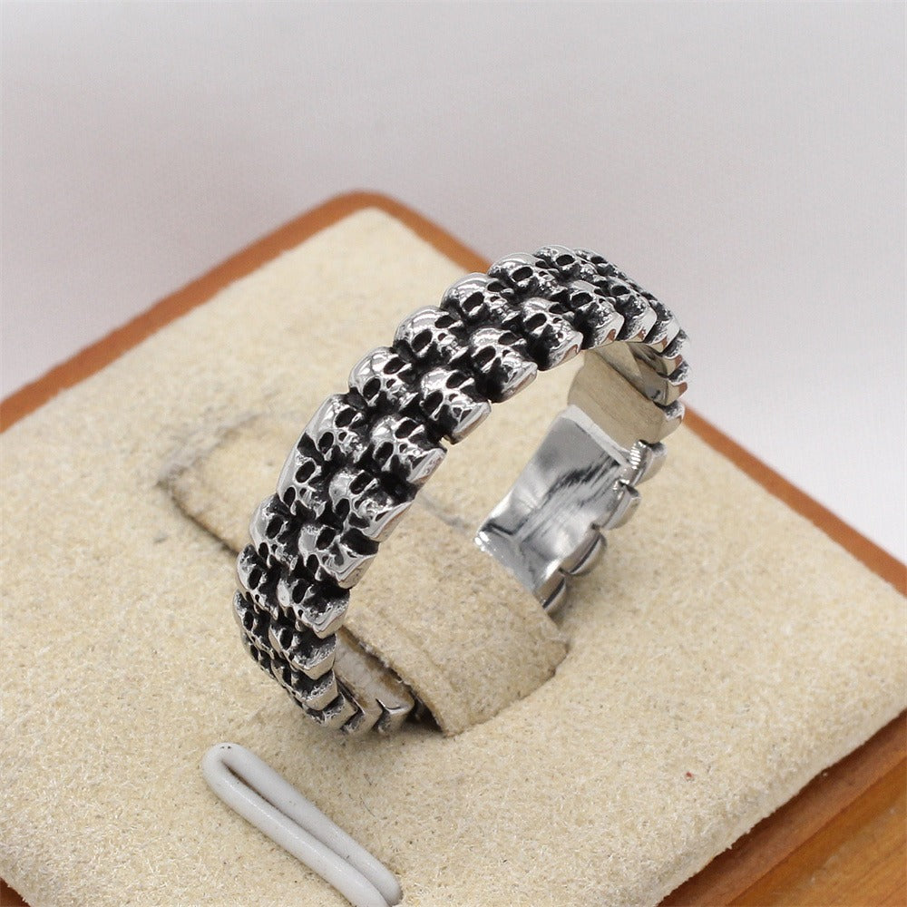 Kemstone Vintage Skull Band Ring for Men – Titanium Steel Gothic Relief R1914