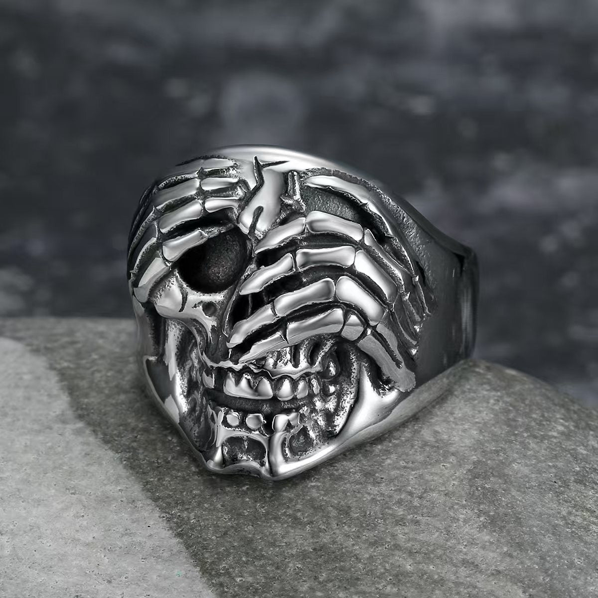 Kemstone Skeleton Hand Skull Ring for Men Stainless Steel Gothic Vintage TR0534
