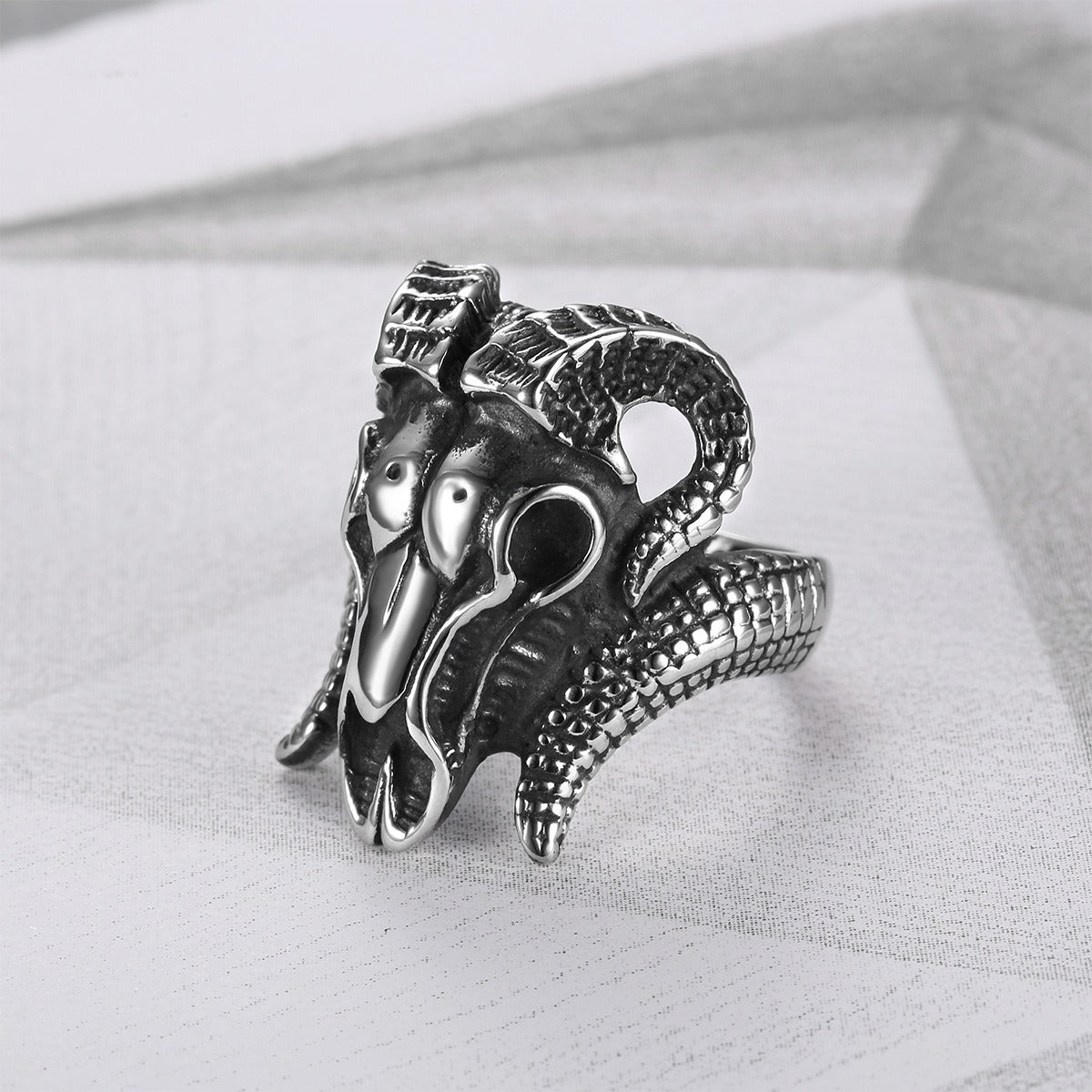 Kemstone Stainless Steel Ram Skull Signet Ring for Men Vintage TR0369