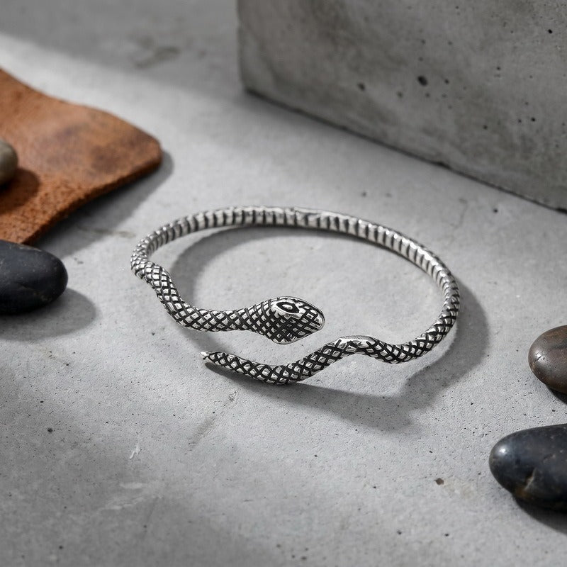 Kemstone Titanium Steel Snake Cuff Bracelet for Men Vintage Scale Design KB214265-LU