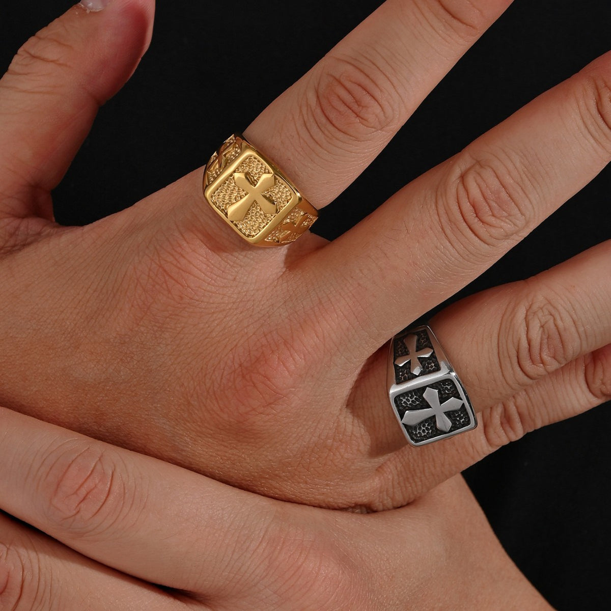 Kemstone Square Cross Signet Ring for Men Stainless Steel Vintage TR0532