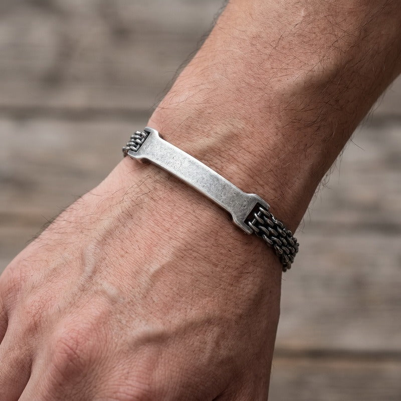 Kemston Titanium Steel Curved Bar Mesh Chain Bracelet for Men Vintage Link Wrist KB213303-KFC