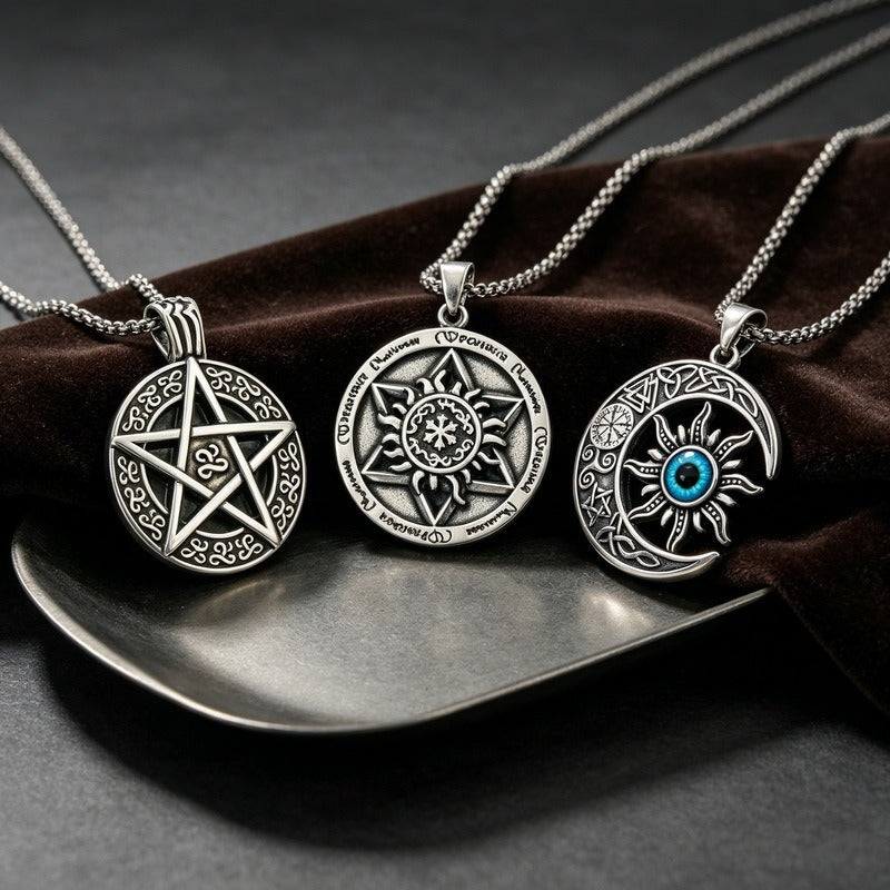 Kemstone Blue Eye Crescent Moon Pendant Necklace for Men Stainless Steel KP118498-LU