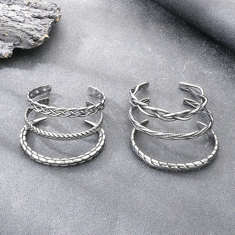 Kemstone Titanium Steel Twisted Braided Cuff Bracelet Vintage Open Bangle for Men KB209299-LU