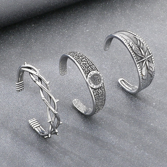 Kemstone Titanium Steel Gothic Open Cuff Bracelet for Men Vintage Motif Bangle KB209308-LU