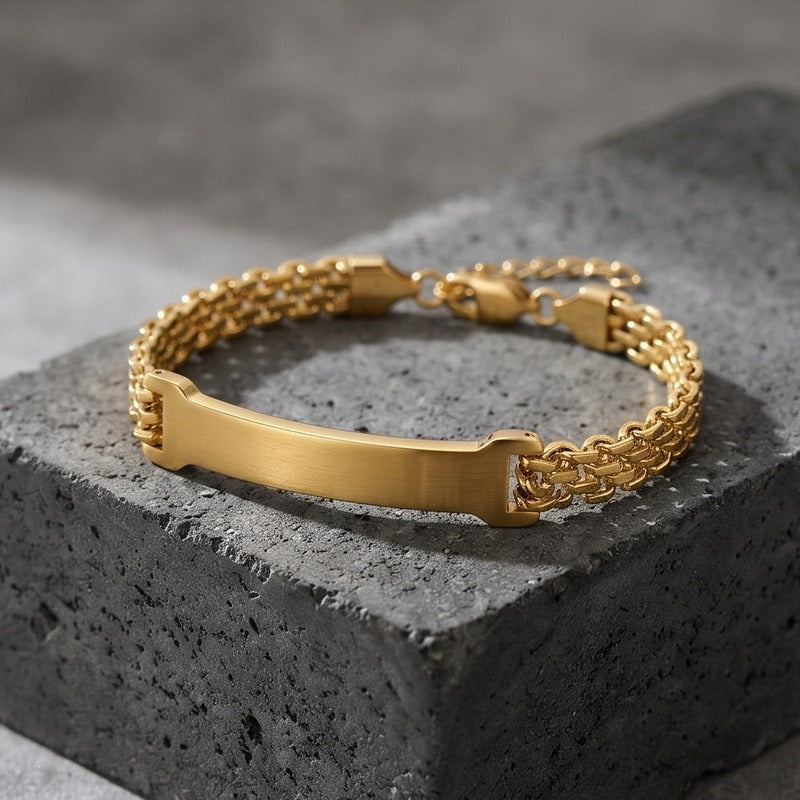 Kemston Titanium Steel Curved Bar Mesh Chain Bracelet for Men Vintage Link Wrist KB213303-KFC