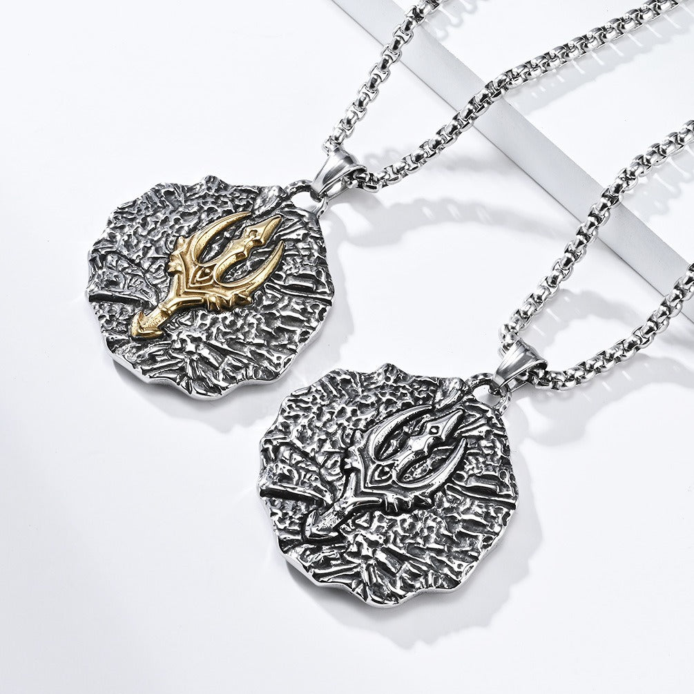 Kemstone Stainless Steel Trident Pendant Necklace for Men Vintage Two Tone K-PT526