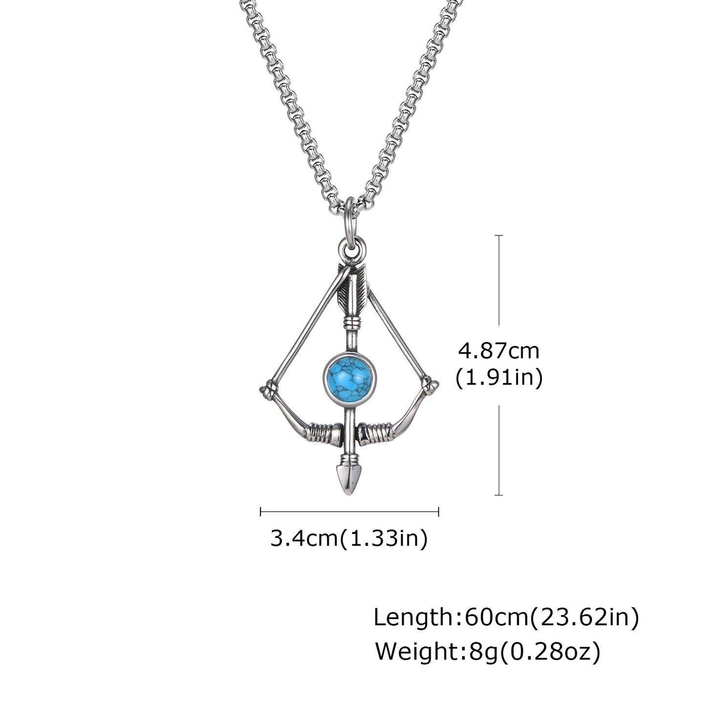Kemstone Men’s Stainless Steel Necklace – Bow-and-Arrow Turquoise Pendant PN-2053